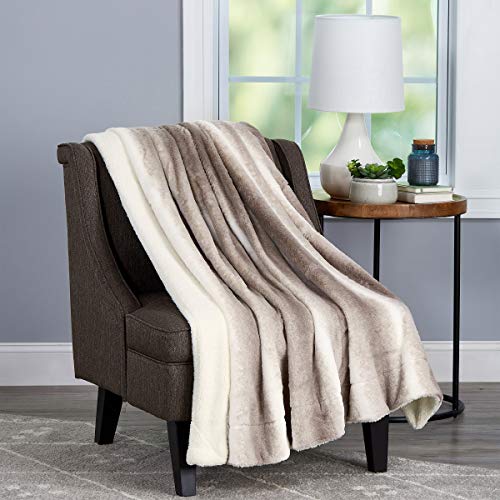 Faux Fur Throw Blanket- Luxurious, Soft, Hypoallergenic Faux Rabbit Fur Blanket with Sherpa Back for Couch, Bed, Decor, 60”x70” by LHC (Cream Beige)