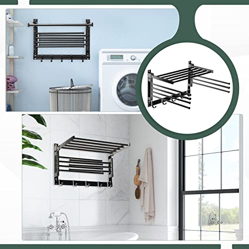 AUROPEAK Clothes Drying Rack Wall Mounted, Laundry Drying Rack Clothing, Drying Racks for Laundry with Swivel Towel Arms and Hanging Hooks, Space Organization for Laundry Room, Bathroom, Aluminum