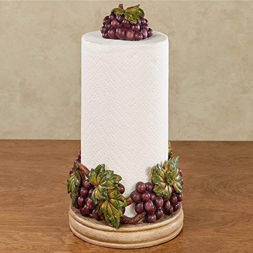 Touch of Class Vineyard Sangria Grape Harvest Paper Towel Holder - Tuscan Style Decor - Themed Holders for Kitchen, Dining Room - Painted by Hand - Purple