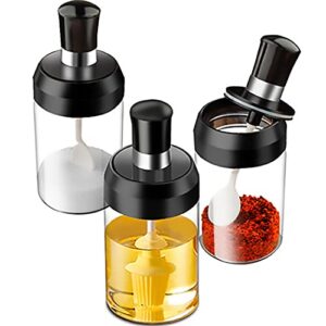 cocomk condiment container seasoning box set of 3,spice jars spoon salt sugar storage pots (3)