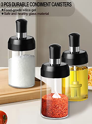 COCOMK Condiment Container Seasoning Box Set of 3,Spice Jars Spoon Salt Sugar Storage Pots (3)