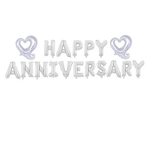 kunggo happy anniversary balloon banner,wedding anniversary party decorations,love party and anniversary party supplies,16 inch aluminum foil(silver).