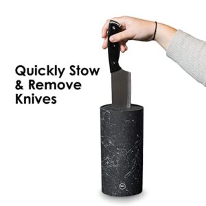 Knife Block Set Holder | Useful Kitchen Tools Knife Block Supplies | Universal Cook Marble Cylinder Knives for Chef | Modern Bristle Kitchenware with Flexi Rod Fit for Every Household's Kitchen