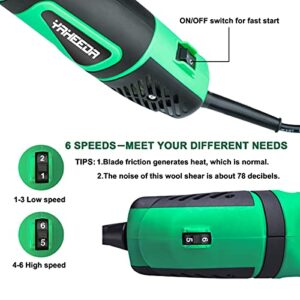 Yaheeda 550W 110V Electric Sheep Shears Professional 6-Speed Clippers with 3 Sets of Blade for Farm Livestock, Goats, Alpaca, Lamas, Horse, Cattle, Large Dog