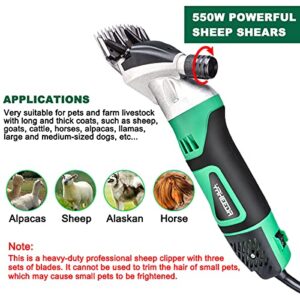 Yaheeda 550W 110V Electric Sheep Shears Professional 6-Speed Clippers with 3 Sets of Blade for Farm Livestock, Goats, Alpaca, Lamas, Horse, Cattle, Large Dog