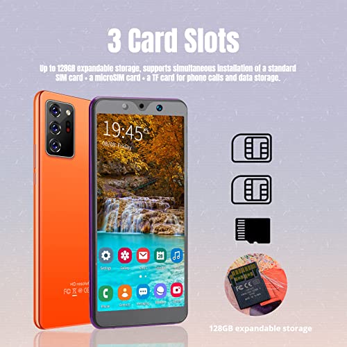 5.72in HD Full Screen Smart Phone, Note30 Plus Unlocked Smartphones, Dual Cards Dual Standby, 512MB+4GB Cell Phones, for Android 4.4.2, Support WiFi +BT+FM (Orange)