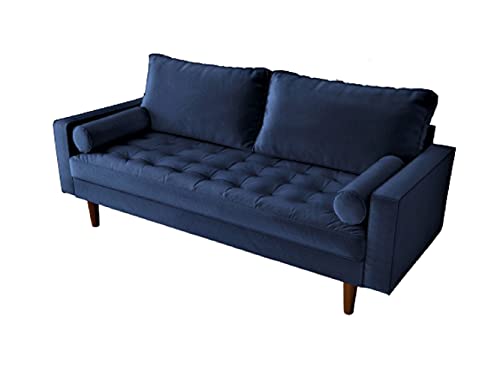 Container Furniture Direct Womble Modern Velvet Upholstered Living Room Diamond Tufted Chesterfield Sofa with Gleaming Nailheads, Misty Blue