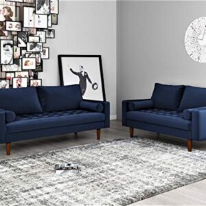 Container Furniture Direct Womble Modern Velvet Upholstered Living Room Diamond Tufted Chesterfield Sofa with Gleaming Nailheads, Misty Blue