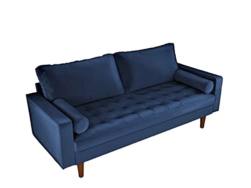 Container Furniture Direct Womble Modern Velvet Upholstered Living Room Diamond Tufted Chesterfield Sofa with Gleaming Nailheads, Misty Blue