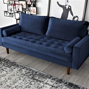 Container Furniture Direct Womble Modern Velvet Upholstered Living Room Diamond Tufted Chesterfield Sofa with Gleaming Nailheads, Misty Blue