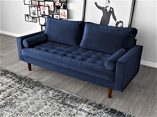 Container Furniture Direct Womble Modern Velvet Upholstered Living Room Diamond Tufted Chesterfield Sofa with Gleaming Nailheads, Misty Blue