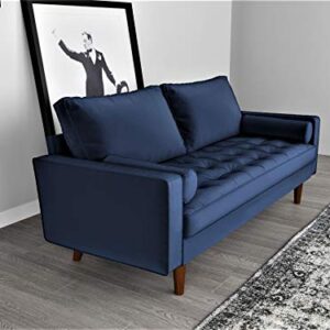 Container Furniture Direct Womble Modern Velvet Upholstered Living Room Diamond Tufted Chesterfield Sofa with Gleaming Nailheads, Misty Blue