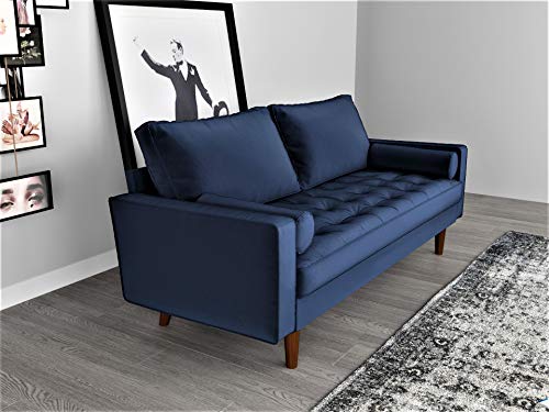 Container Furniture Direct Womble Modern Velvet Upholstered Living Room Diamond Tufted Chesterfield Sofa with Gleaming Nailheads, Misty Blue