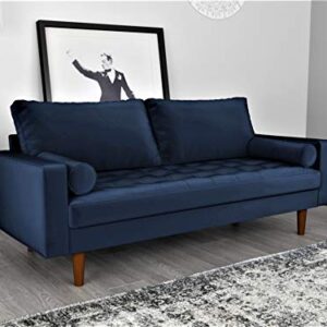 Container Furniture Direct Womble Modern Velvet Upholstered Living Room Diamond Tufted Chesterfield Sofa with Gleaming Nailheads, Misty Blue