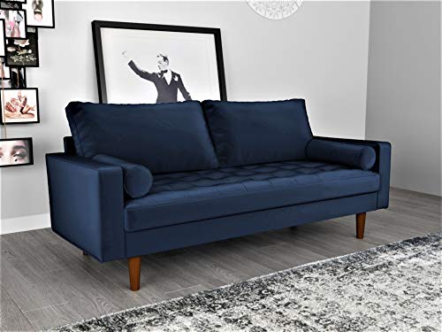 Container Furniture Direct Womble Modern Velvet Upholstered Living Room Diamond Tufted Chesterfield Sofa with Gleaming Nailheads, Misty Blue