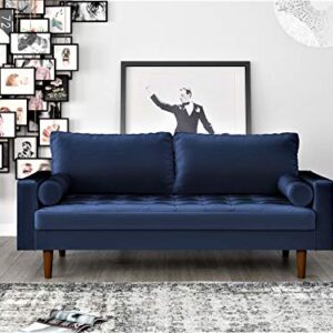 Container Furniture Direct Womble Modern Velvet Upholstered Living Room Diamond Tufted Chesterfield Sofa with Gleaming Nailheads, Misty Blue