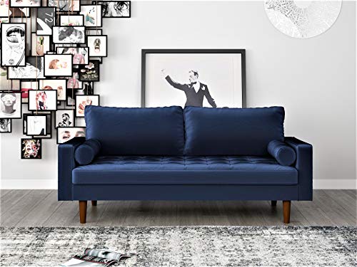 Container Furniture Direct Womble Modern Velvet Upholstered Living Room Diamond Tufted Chesterfield Sofa with Gleaming Nailheads, Misty Blue