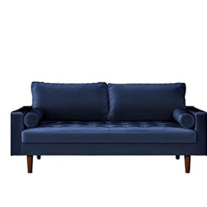 Container Furniture Direct Womble Modern Velvet Upholstered Living Room Diamond Tufted Chesterfield Sofa with Gleaming Nailheads, Misty Blue