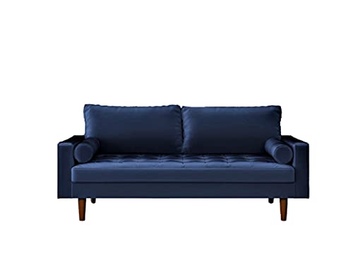 Container Furniture Direct Womble Modern Velvet Upholstered Living Room Diamond Tufted Chesterfield Sofa with Gleaming Nailheads, Misty Blue