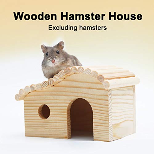 Wooden Hamster House for Small Pet, Hanging Wooden Swing,Chew Toy, Small Animal Hideout Arched Platform Nesting Habitat for Gerbils Guinea Pigs Hedgehog