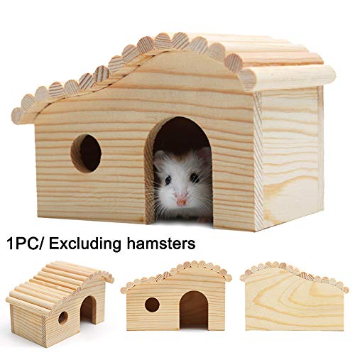 Wooden Hamster House for Small Pet, Hanging Wooden Swing,Chew Toy, Small Animal Hideout Arched Platform Nesting Habitat for Gerbils Guinea Pigs Hedgehog