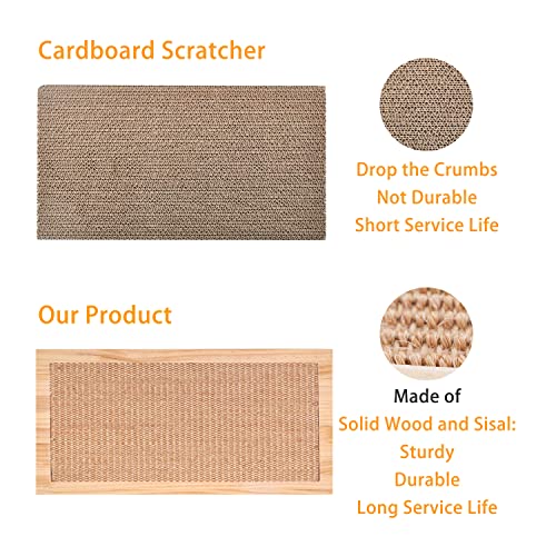 Cat Scratcher Pad Wooden Cat Scratching Board with Durable Sisal Mat, Wall Mounted or Floor Use, Cat Scratch Pad Board Cat Scratching Post for Indoor Cat Kitten, Protect Furniture from Cat Scratching