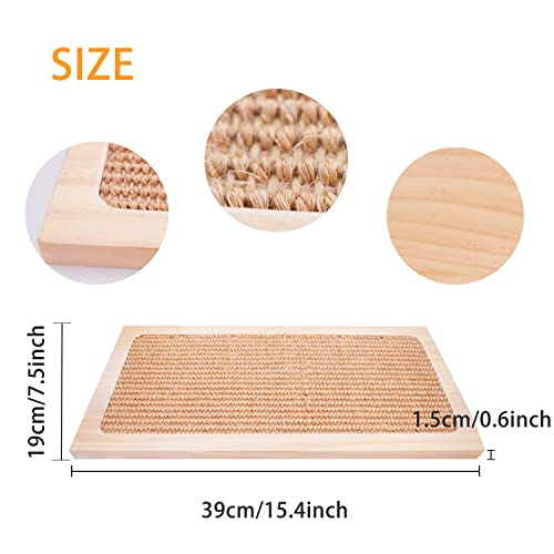 Cat Scratcher Pad Wooden Cat Scratching Board with Durable Sisal Mat, Wall Mounted or Floor Use, Cat Scratch Pad Board Cat Scratching Post for Indoor Cat Kitten, Protect Furniture from Cat Scratching