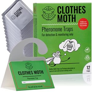 clothing moth trap 12 pack with pheromones prime, clothes moth trap with lure for closets, carpet, moth treatment and prevention
