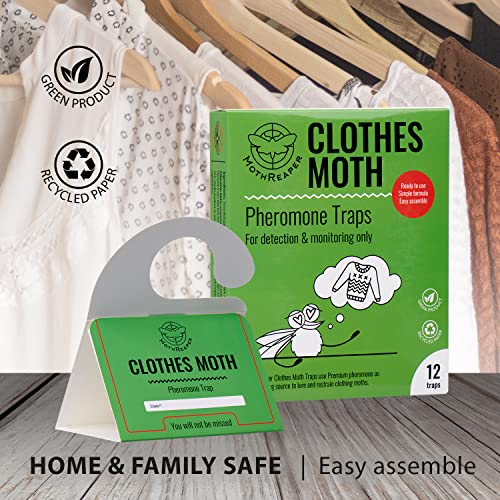 Clothing Moth Trap 12 Pack with Pheromones Prime, Clothes Moth Trap with Lure for Closets, Carpet, Moth Treatment and Prevention