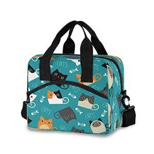 lunch bag box colorful cats fish bone insulated cooler lunch tote bag container snacks organizer for women men adult office work picnic hiking