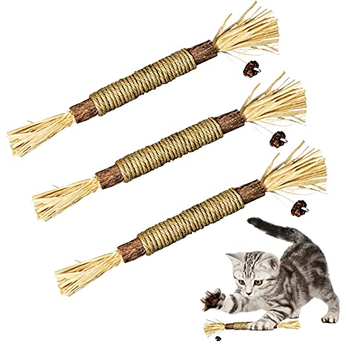 ELOPAW 3 Pack Silvervine Sticks Cat Toys for Indoor Cats Interactive Silvervine for Cats Catnip Toys for Indoor Cats Chew Toy for Cat Teeth Cleaning Kitten Teething