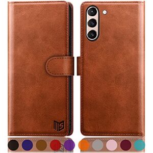 suanpot for samsung galaxy s21 fe wallet case 【rfid blocking】 credit card holder,pu leather flip folio book phone case cover women men for samsung s21 fe 5g case wallet (light brown)