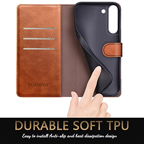 SUANPOT for Samsung Galaxy S21 FE Wallet case 【RFID Blocking】 Credit Card Holder,PU Leather Flip Folio Book Phone case Cover Women Men for Samsung S21 FE 5G case Wallet (Light Brown)