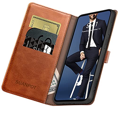 SUANPOT for Samsung Galaxy S21 FE Wallet case 【RFID Blocking】 Credit Card Holder,PU Leather Flip Folio Book Phone case Cover Women Men for Samsung S21 FE 5G case Wallet (Light Brown)