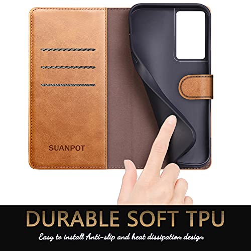 SUANPOT for Samsung Galaxy S21 Ultra 6.8" with RFID Blocking Leather Wallet case Credit Card Holder,Flip Folio Book Phone case Shockproof Cover Women Men for Samsung S21 Ultra case Wallet Light Brown