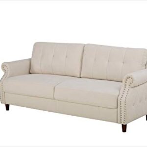 Container Furniture Direct Briscoe Ultra Modern Upholstered Button Tufted Back with Rolled Arms Living Room, Sofa, Biscuit