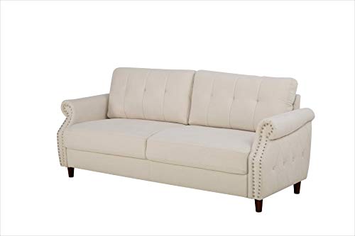 Container Furniture Direct Briscoe Ultra Modern Upholstered Button Tufted Back with Rolled Arms Living Room, Sofa, Biscuit