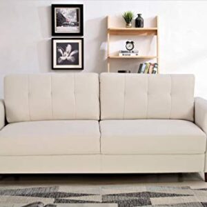 Container Furniture Direct Briscoe Ultra Modern Upholstered Button Tufted Back with Rolled Arms Living Room, Sofa, Biscuit