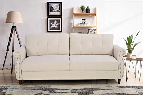 Container Furniture Direct Briscoe Ultra Modern Upholstered Button Tufted Back with Rolled Arms Living Room, Sofa, Biscuit