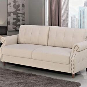 Container Furniture Direct Briscoe Ultra Modern Upholstered Button Tufted Back with Rolled Arms Living Room, Sofa, Biscuit