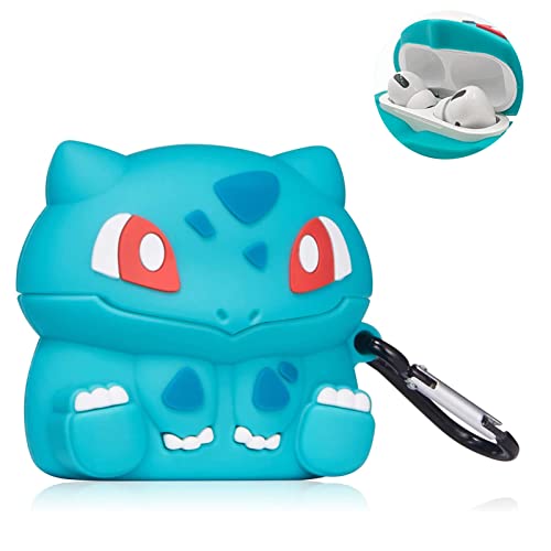 AirPods Pro case,Cute 3D Cartoon Kawaii Funny Fun Airpods pro case,Soft Silicone Shockproof Keychain Charging Box.for Boys and Girls,Compatible airpods pro Skin Cases(Bulbasaur)