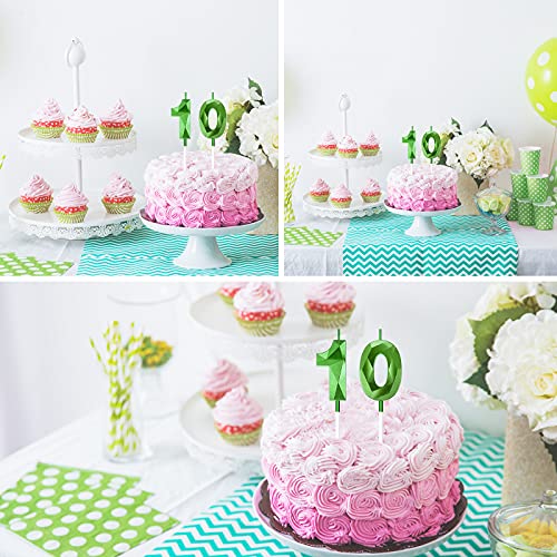 10th Birthday Candles Cake Numeral Candles Happy Birthday Cake Candles Topper Decoration 3D Number Candles Cupcake Topper for Birthday Wedding Anniversary Celebration Supplies (Green)