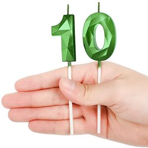 10th Birthday Candles Cake Numeral Candles Happy Birthday Cake Candles Topper Decoration 3D Number Candles Cupcake Topper for Birthday Wedding Anniversary Celebration Supplies (Green)