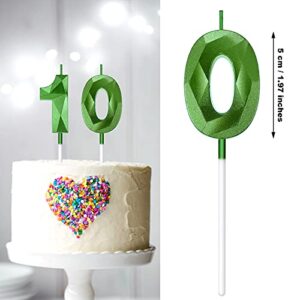 10th Birthday Candles Cake Numeral Candles Happy Birthday Cake Candles Topper Decoration 3D Number Candles Cupcake Topper for Birthday Wedding Anniversary Celebration Supplies (Green)