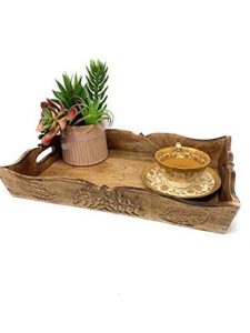 snuglily rustic rectangle farmhouse tray decorative tray hand carved soild wood antique handcrafted tray ottoman rectangle tray 15 inch x 11 inch