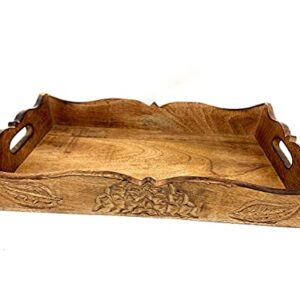 Snuglily Rustic Rectangle Farmhouse Tray Decorative Tray Hand Carved Soild Wood Antique Handcrafted Tray Ottoman Rectangle Tray 15 inch x 11 inch