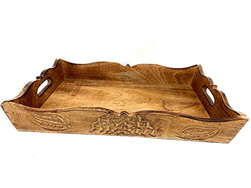 Snuglily Rustic Rectangle Farmhouse Tray Decorative Tray Hand Carved Soild Wood Antique Handcrafted Tray Ottoman Rectangle Tray 15 inch x 11 inch