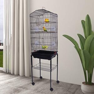 YJJT Bird House Pole Bird Cages for Parakeets - Black Bird Nest Aviary Habitat for Outside Hanging - Bird Bath for Cage Indoor Breeding Fun, Spacious Enough, Easy to Clean, Decor Metal Wall