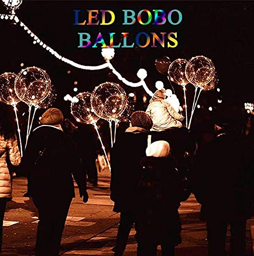 10 Pack LED Bobo Balloons with Stick and Pump,Transparent LED Light Up Balloons, Helium Glow Bubble Balloons with String Lights for Party Birthday Wedding Festival Decorations (Warm white)