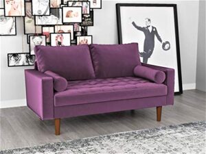container furniture direct womble modern velvet upholstered living room diamond tufted chesterfield loveseat with gleaming nailheads, purple